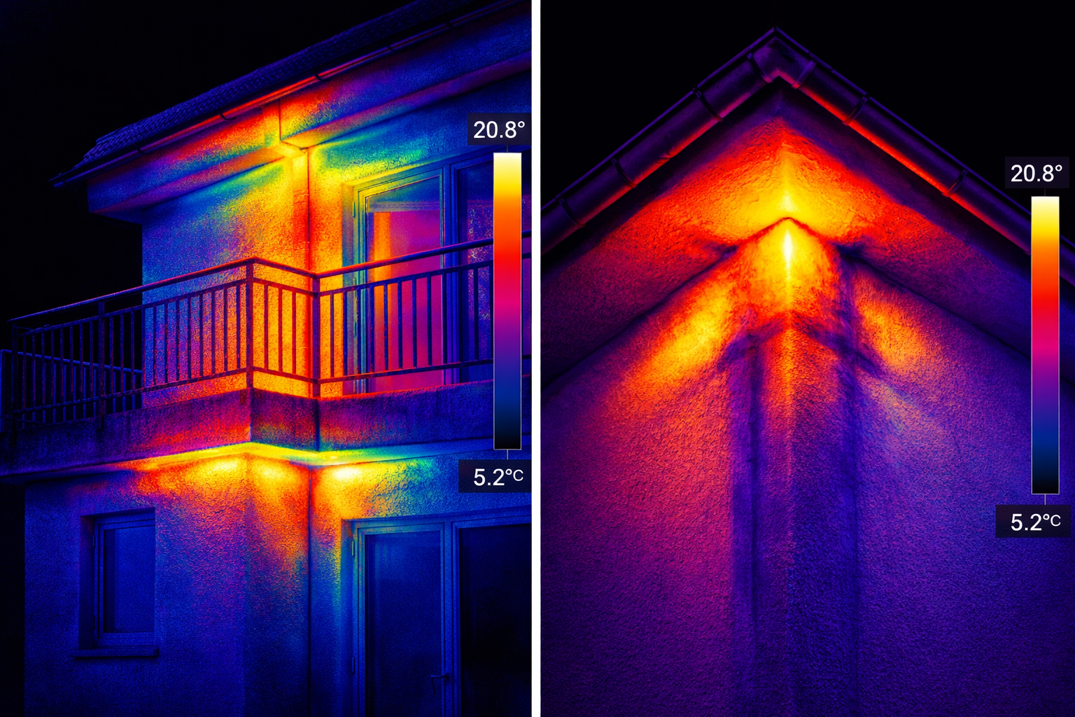 Wärmeverlust an einer Fassade und einem Balkon